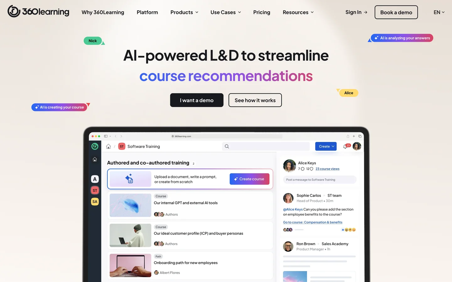 360Learning homepage