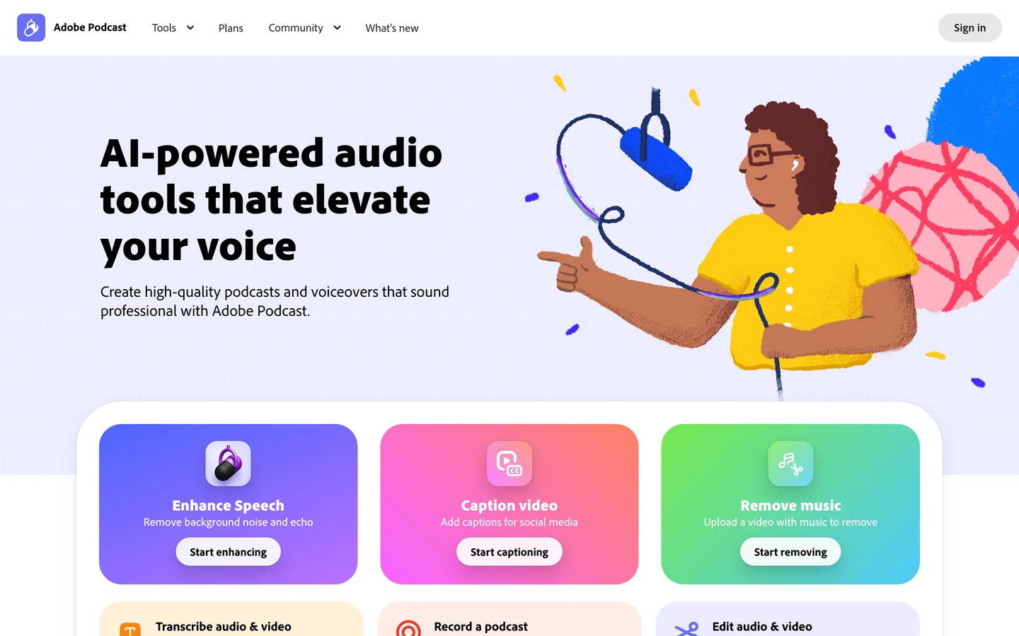 Adobe Podcast homepage