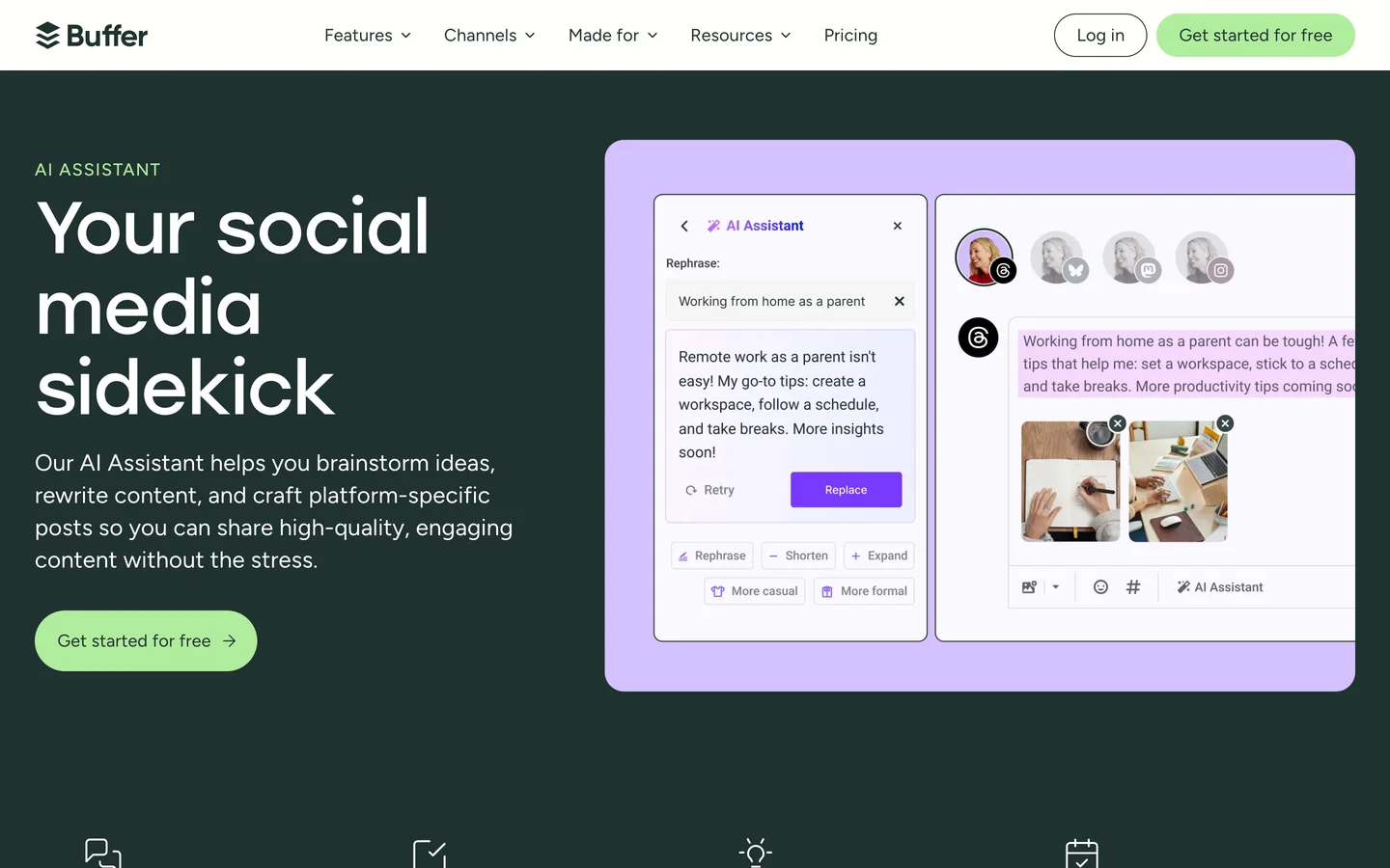 Buffer AI Assistant homepage