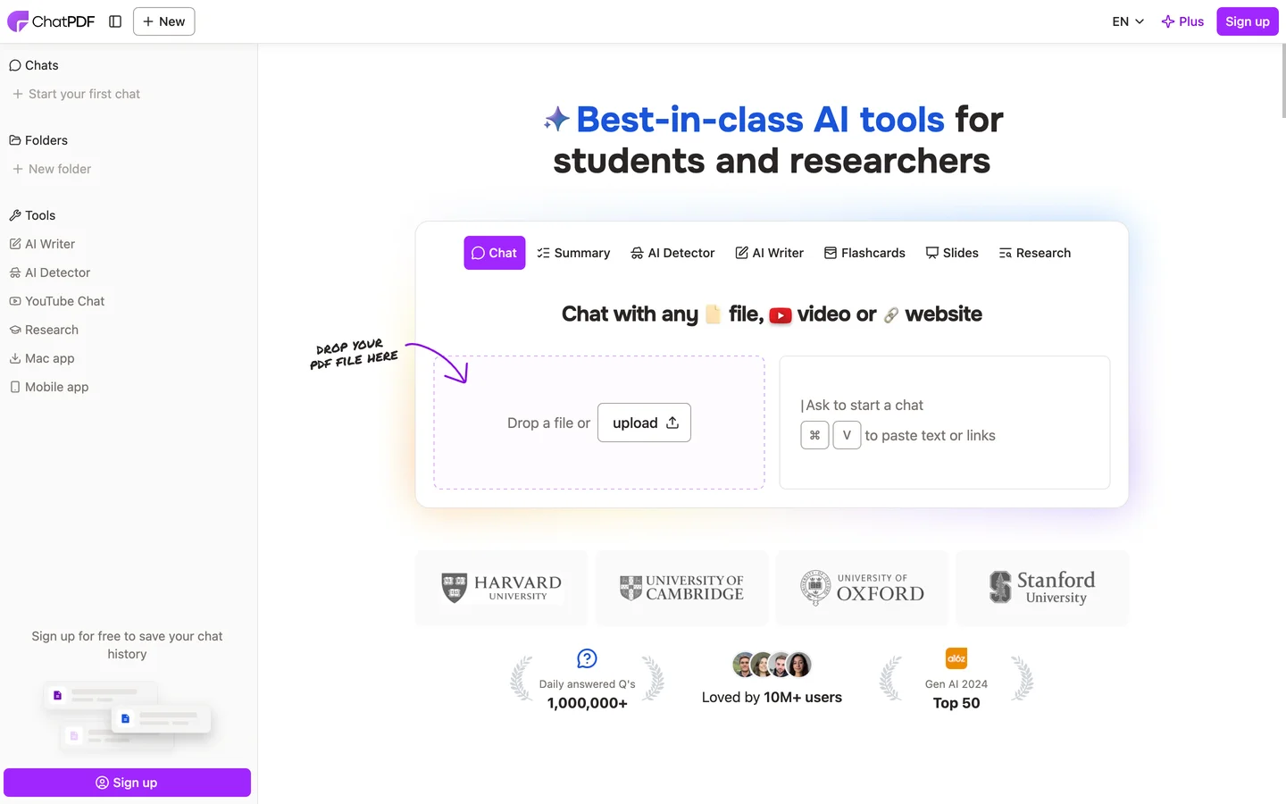 ChatPDF homepage