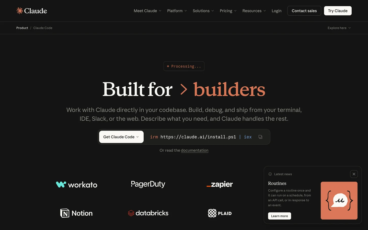 Claude Code homepage