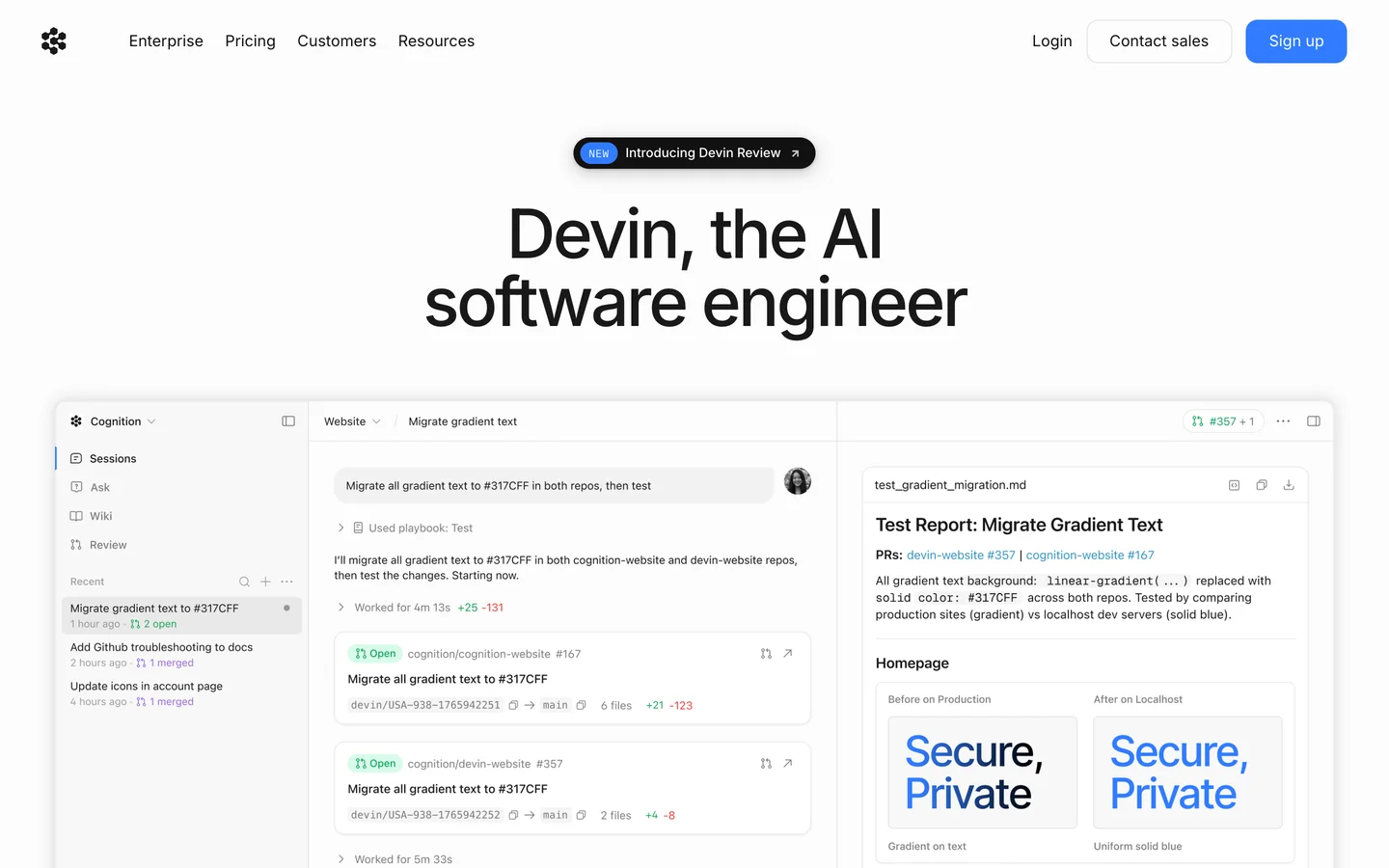 Devin homepage
