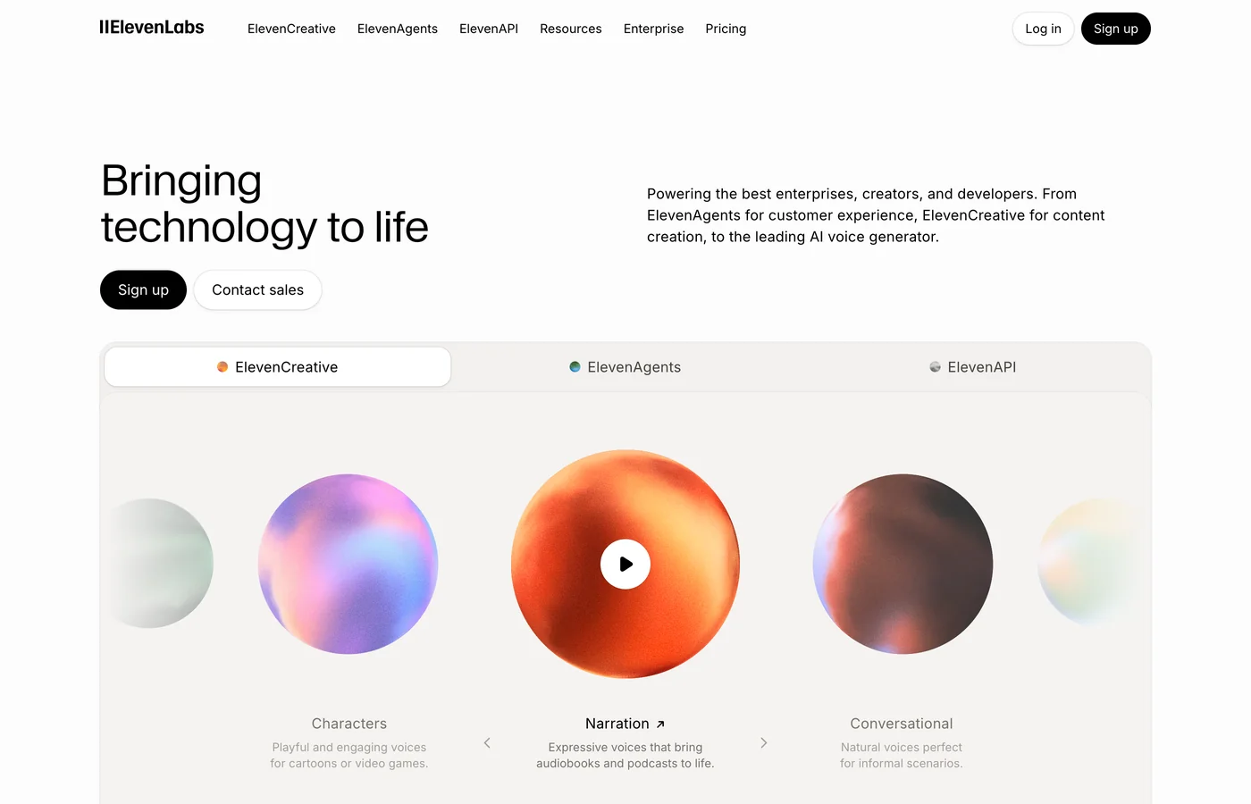 ElevenLabs homepage