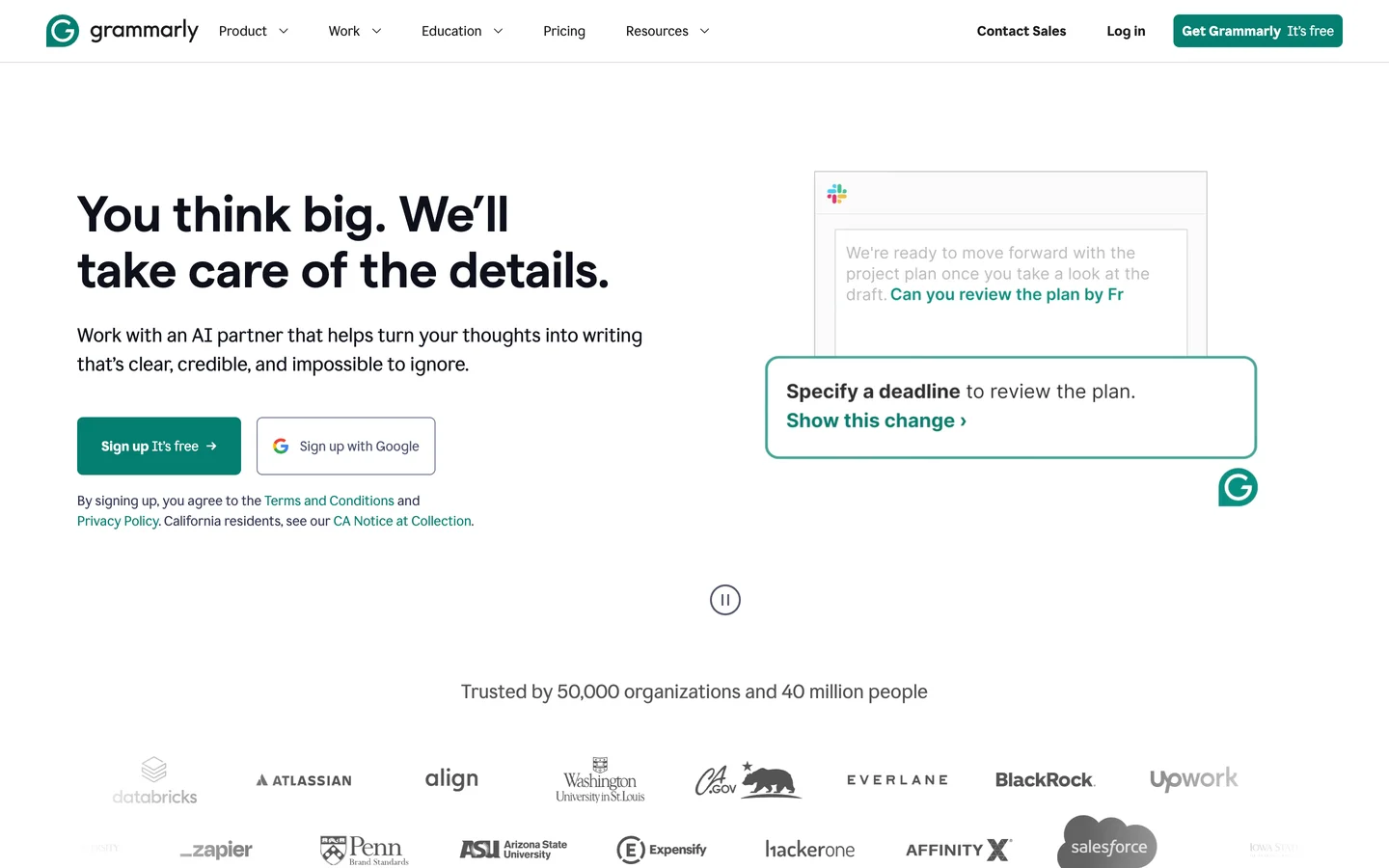 Grammarly homepage