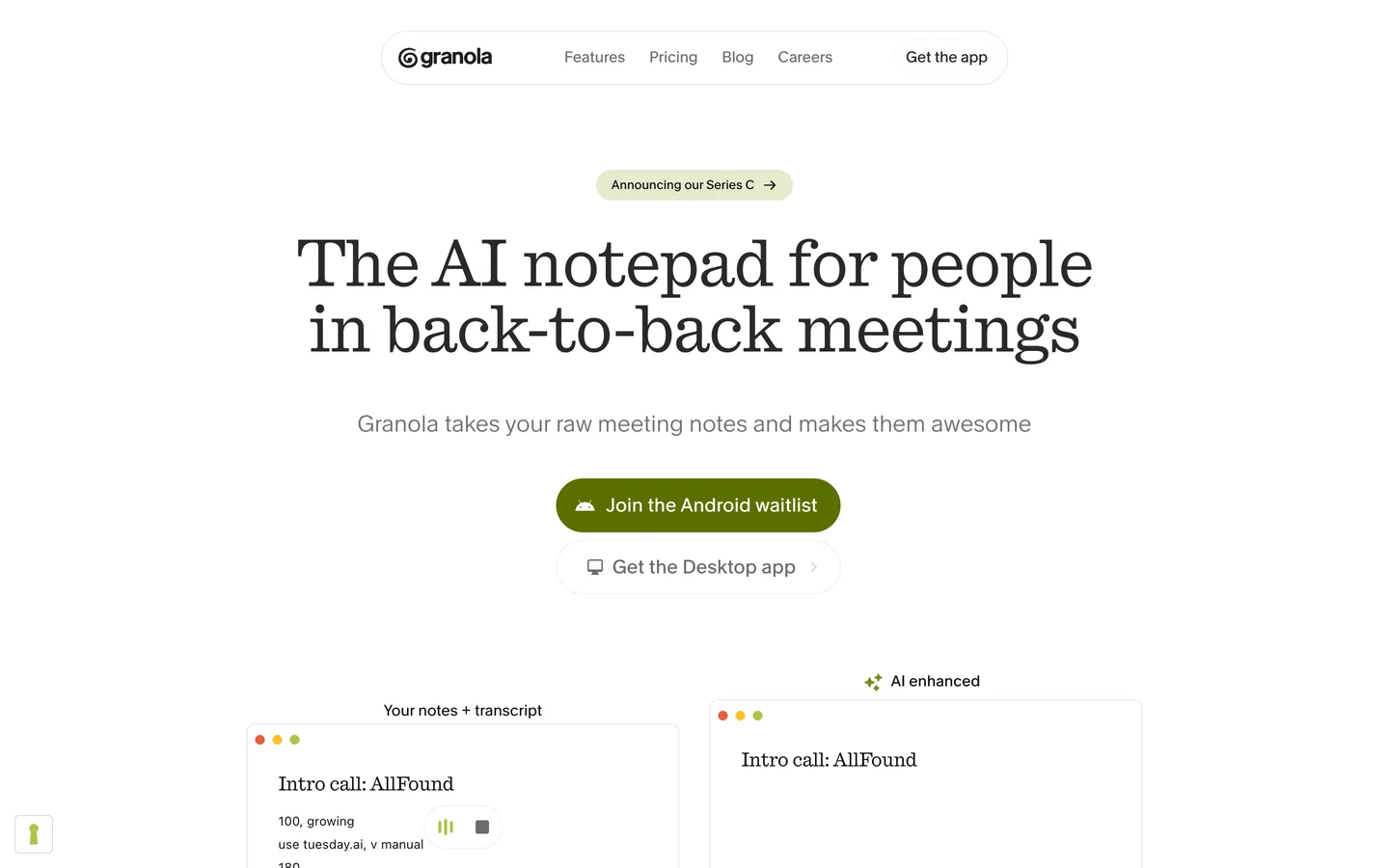 Granola homepage