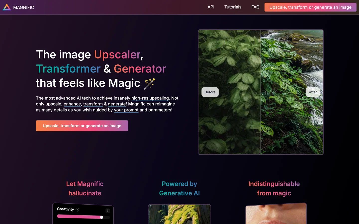 Magnific homepage