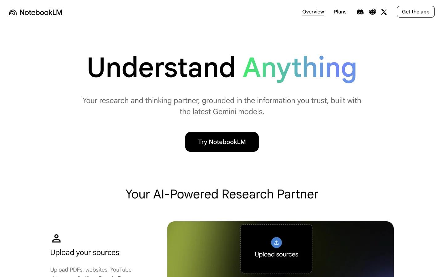 NotebookLM homepage