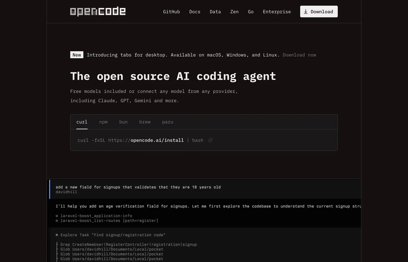 OpenCode homepage