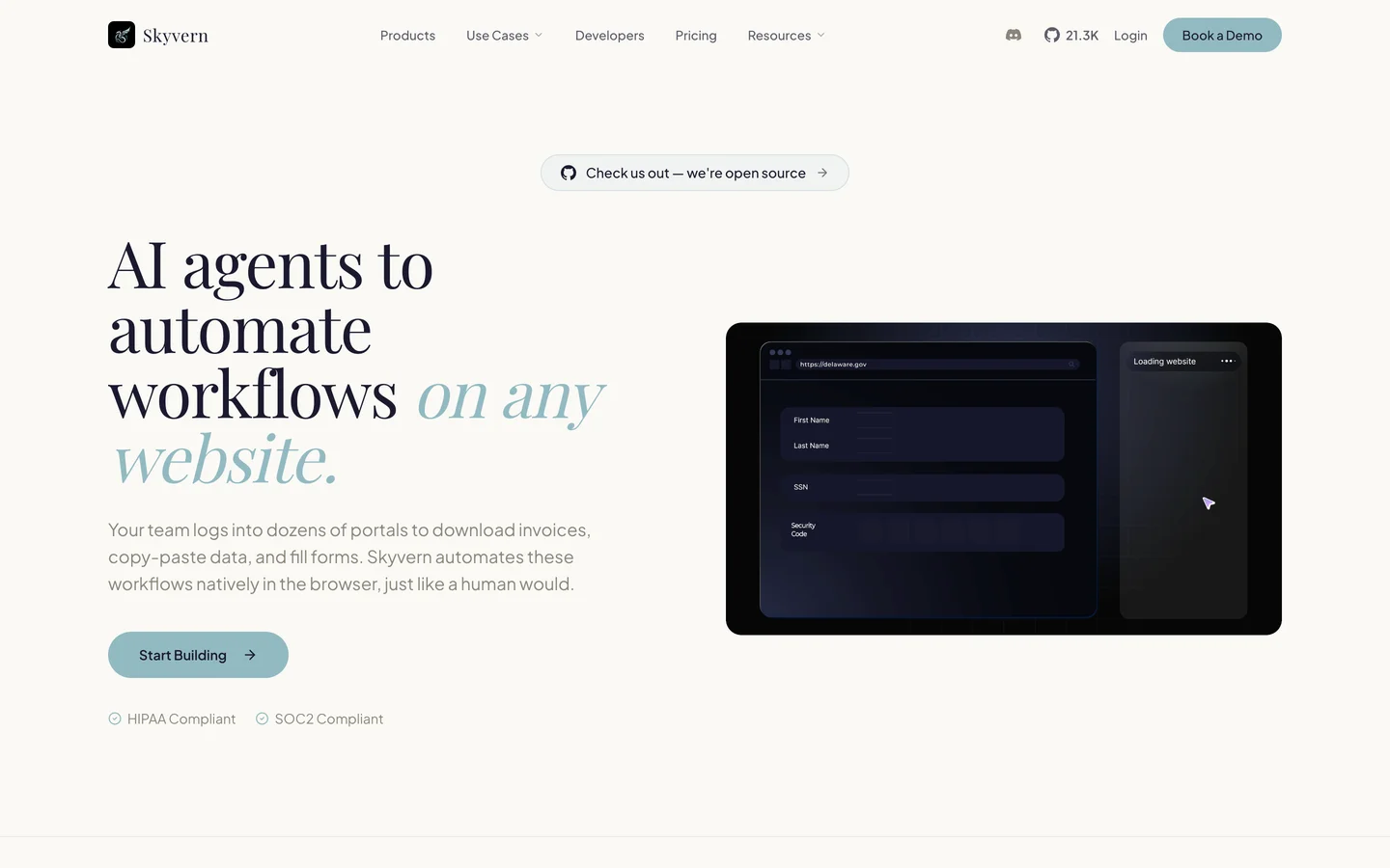 Skyvern homepage