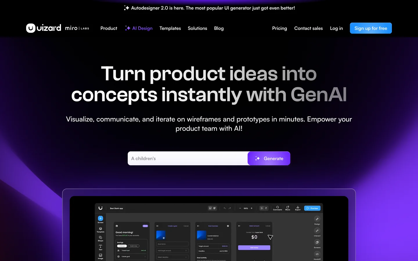 Uizard homepage